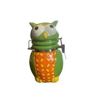 Boston Warehouse Green Owl Storage Jar With Latch Halloween Thanksgiving Decor